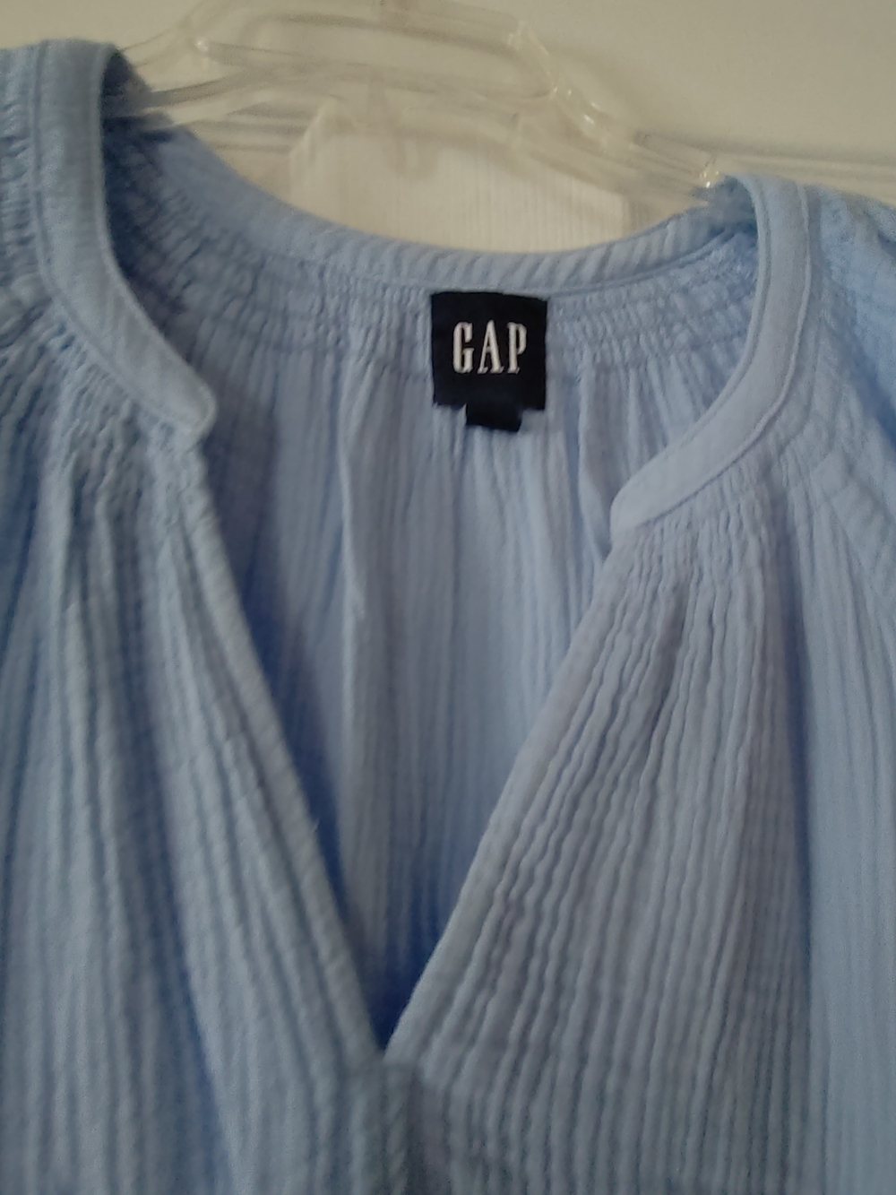GAP Light Blue Textured V-Neck Blouse